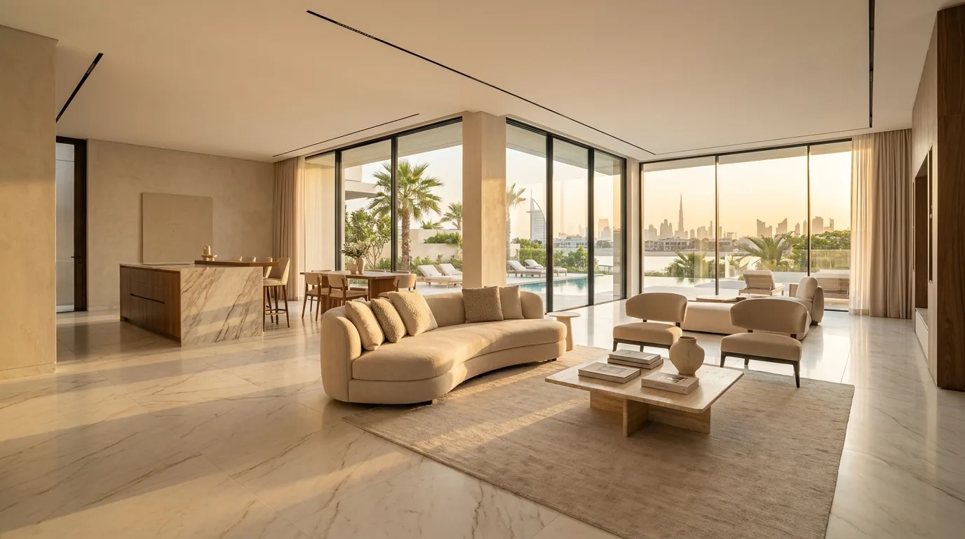 Modern UAE villa interior with large-format porcelain flooring